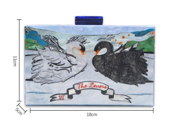 Art Gallery Style Square Clutch Bag Swan Pattern For Ladies , Personalised Acrylic Clutch