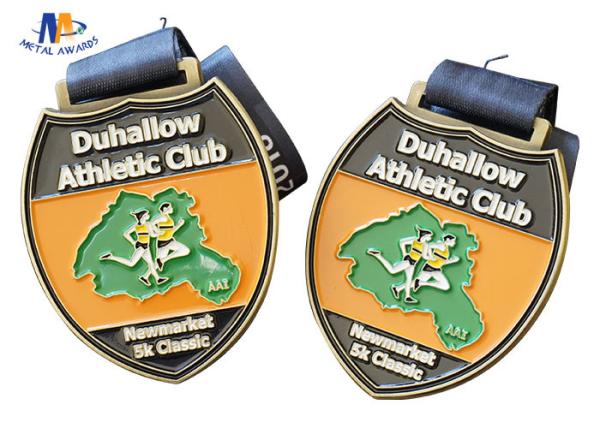 Egg Shape Custom Sports Medals / Personized Antique Gold Plating 5k Running Medals