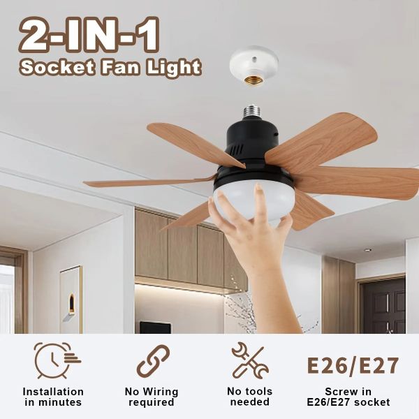 Remote control 20.5in Screw LEd 40W Socke Black Wood Grain Ceiling Fan with Light(WH-VLL-42)