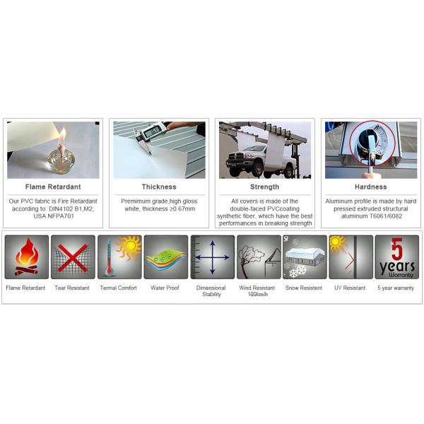 ПВДФ/ПТФЕ Окончание паруса Стальная конструкция 10x20 Металлический гаражный навес