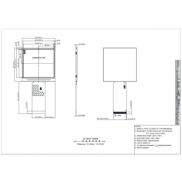 3.5'' 320x240 SPI TFT LCD Display 3.5 Inch TFT LCD Modules 60 Pin RGB/MCU/SPI Interface SSD2119