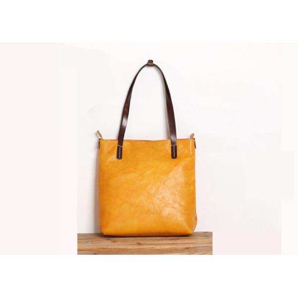 Women's Yellow Vegetable Tanned Genuine Leather Tote Bag