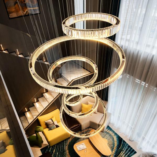 Hotel Lobby Crystal Ceiling Hanging Lamp , Staircase Round Ring Chandelier Pendant Light