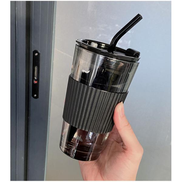 Office Glass Tumbler Cup Mug Single Wall Borosilicate Glassware With Flip Lid