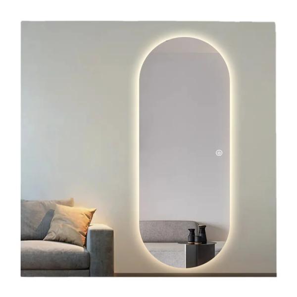 Full Length Arch Bathroom Mirror Edge Frameless Anti Fog Lighted Dressing Mirror
