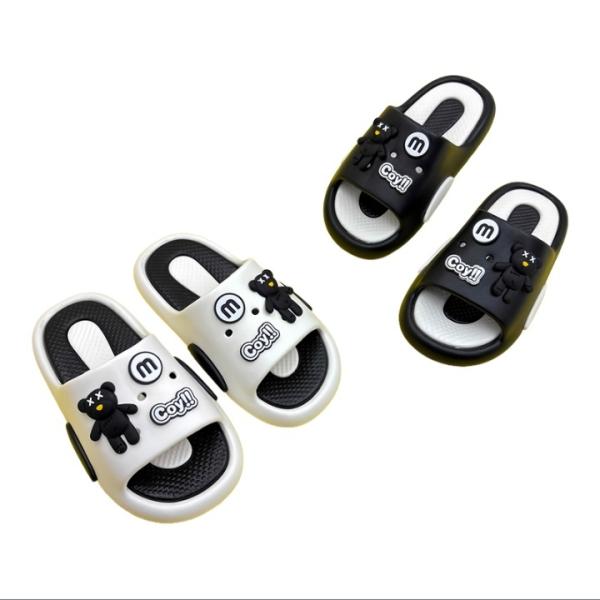 EVA Kids 3D Bear Decor Two-tone Thick Sole Slide Sandals