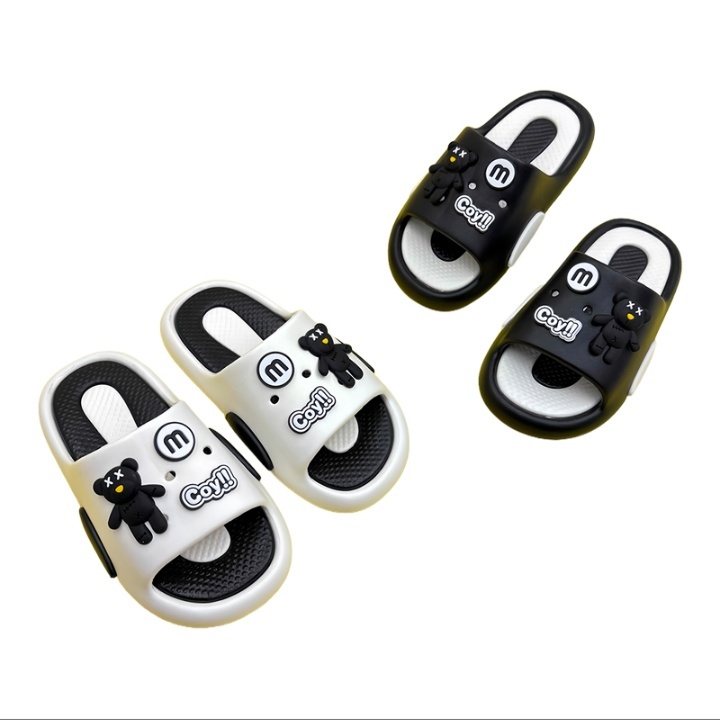 EVA Kids 3D Bear Decor Two-tone Thick Sole Slide Sandals