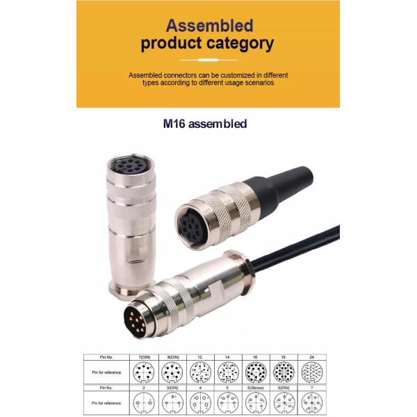 Field Wirable M16 Waterproof Connector Male Female 2 - 12 Poles M16 Circular Connector
