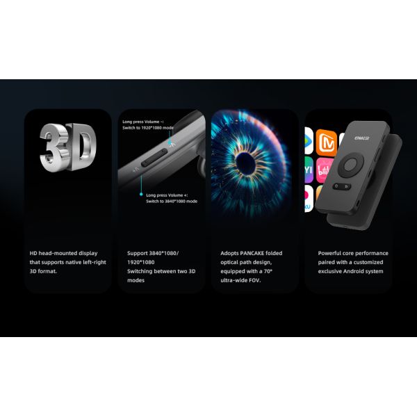 Pancake LCD VR Smart Glasses with 1920x1080 Resolution 70° FOV and USB-C Connectivity Head Mounted Display