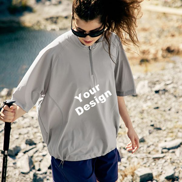 Men's Half Zip Raglan Cycling T-Shirt, Quick Dry Ice Feel Nylon Spandex Athletic Top, OEM Custom Logo & Private Label Service Available