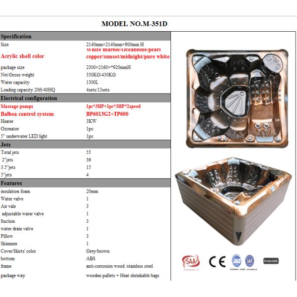 Wholesale Acrylic 6 Person Family Outdoor Hydro Massage Hot Tubs