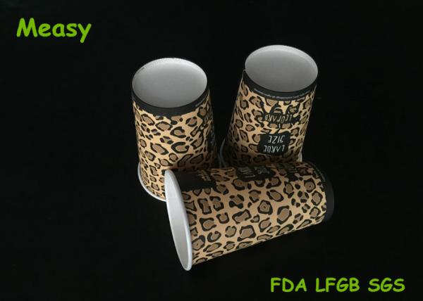 Leopard Print Disposable Hot Paper Cups For Cafe Store / Restaurant