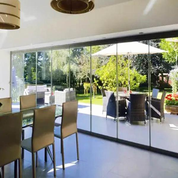 Aluminium Sliding Bi Fold Transparent Tempered Glass Doors For Partition Balcony