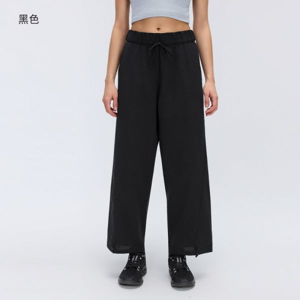 Linen-Look Drawstring Waist Casual Pants with Adjustable Ankles and Side Pockets for Women