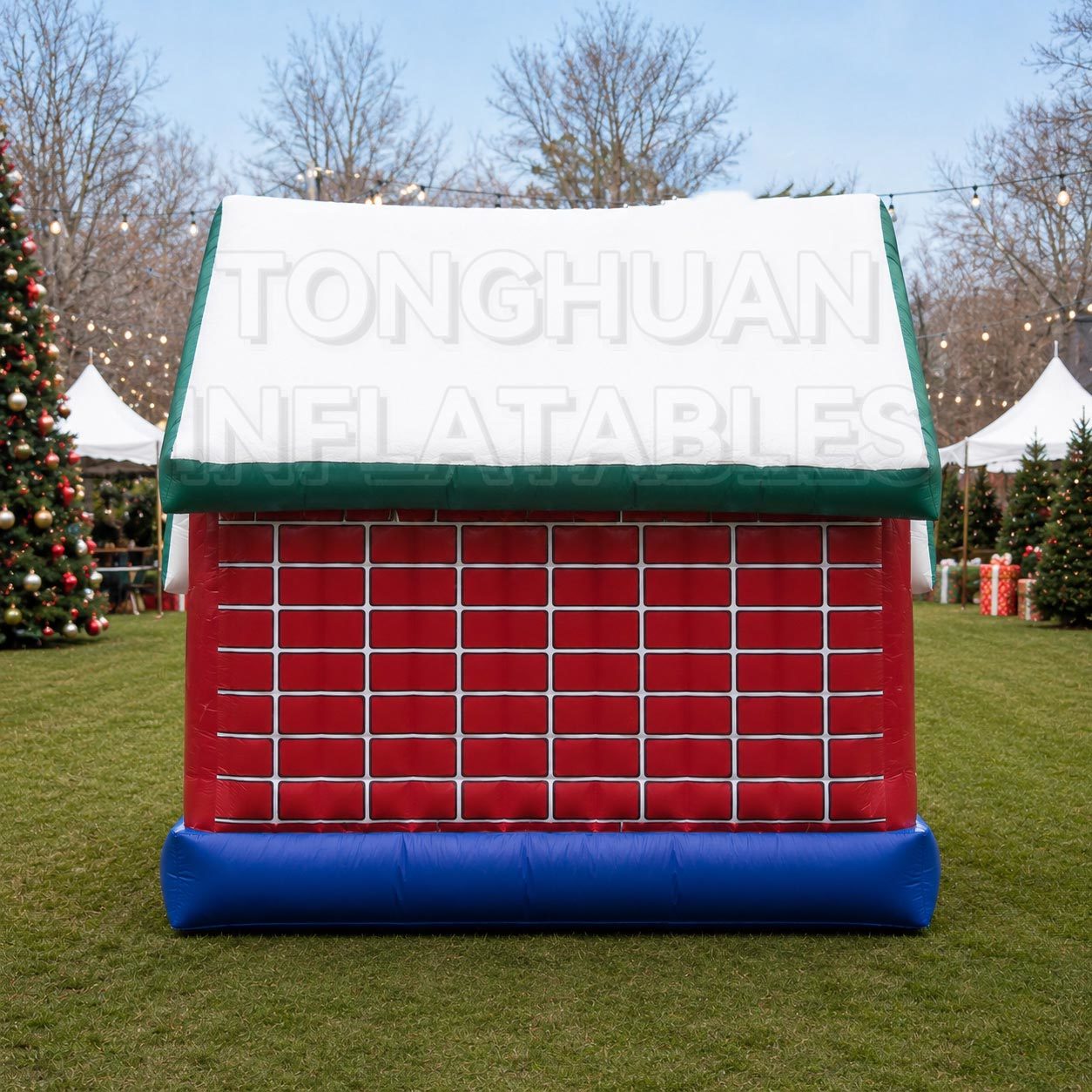 Christmas House Inflatable Bouncer with Snowman Artwork for Kids Holiday Parties Schools Parks and Rental Events