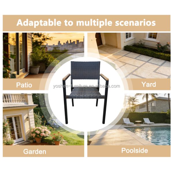 Yoshen French Bistro Dining Arm Chair Rattan Comfortable Waterproof Contemporary Design Outdoor Hotel Restaurant