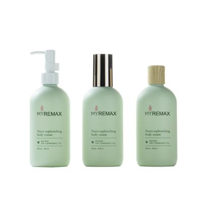 250ml Green Round-shouldered bottle smooth with white pump for shampoo lotion bottle