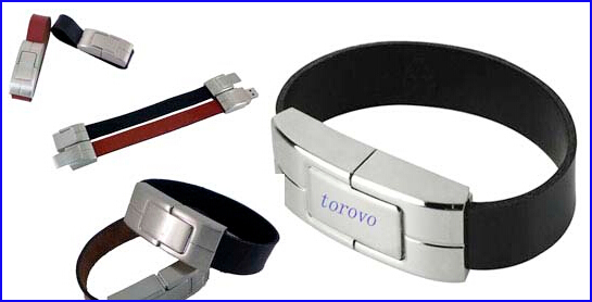 Solid Leather Bracelet 4GB USB Memory Drive Personalized Branding