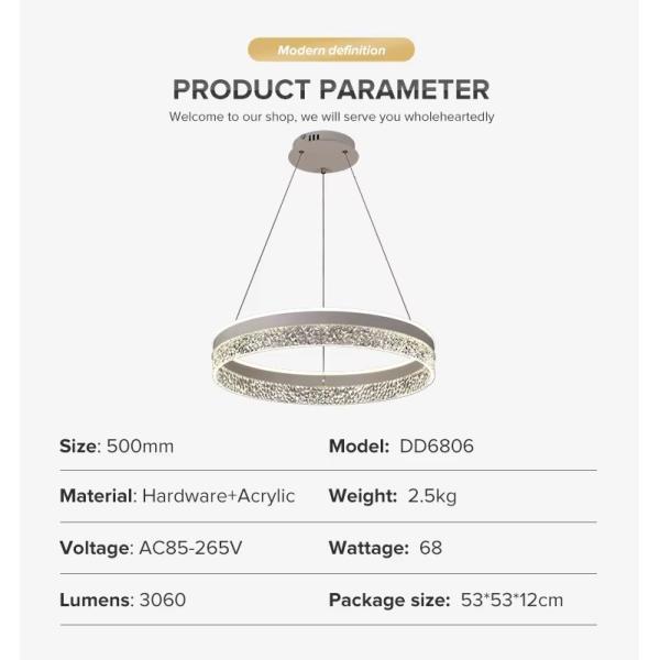 Conception minimaliste Chambre de séjour intérieur Cercle Chambre de jeux Chandelier acrylique Lumière pendentive à l'odeur dorée