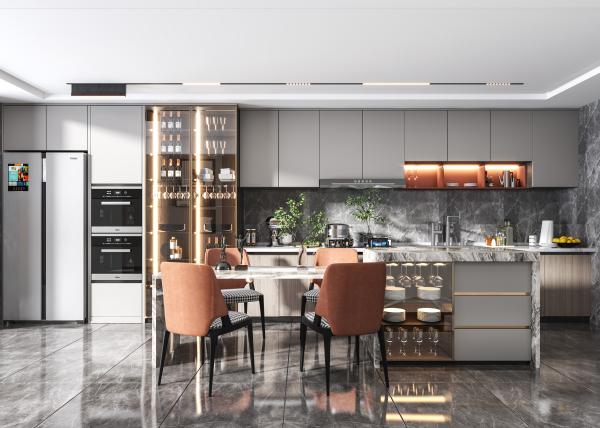 Modular Kitchen Cabinets with Backsplash & Drawer Accessories