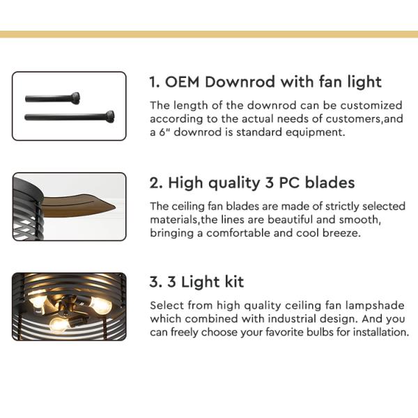 Ventilador de teto de quinta sem lâmina com luz industrial pequena e moderna