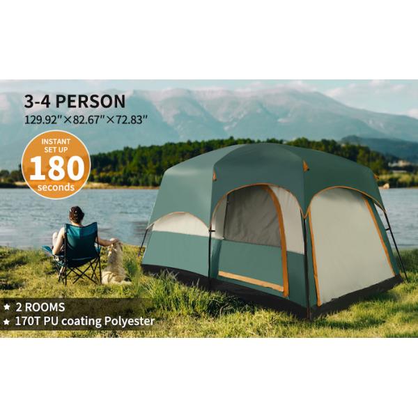 4-Person 3.3*2.1*1.85M Outdoor All Weather Khaki Waterproof Coated Polyester 2-House Design Camping Tent