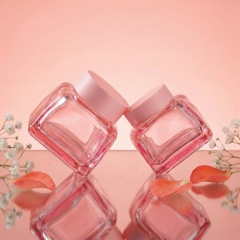Empty Glass Cosmetic Jars 50g Square Lotion Cream Face Container