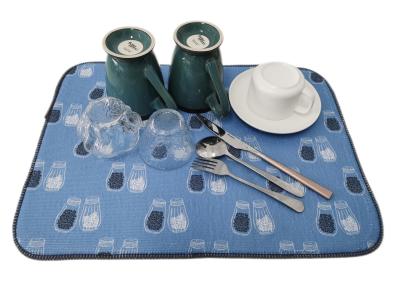 plat imprimé bleu à séchage rapide de 38x50cm Microfiber séchant Mat For Kitchen