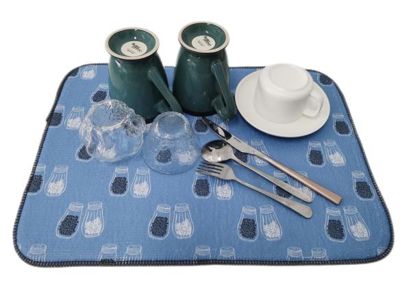 38x50cm Quick Dry  Blue Printed Microfiber Dish Drying Mat For Kitchen