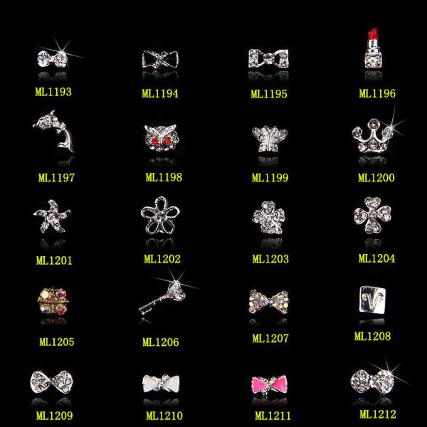 3D Silver Metal Nail Sticker Crystal Bow Nail Art Stickers Shiny Metallic ML1193-1212