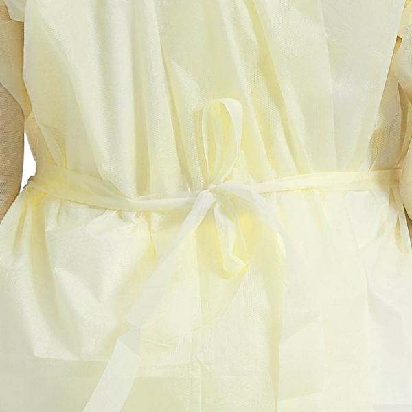 SMMS Level 2 50g Yellow Surgical Gown with Elastic Cuffs and Reinforced Waist Ties - AAMI Level 2 Standard Disposable Medical Isolation Gown