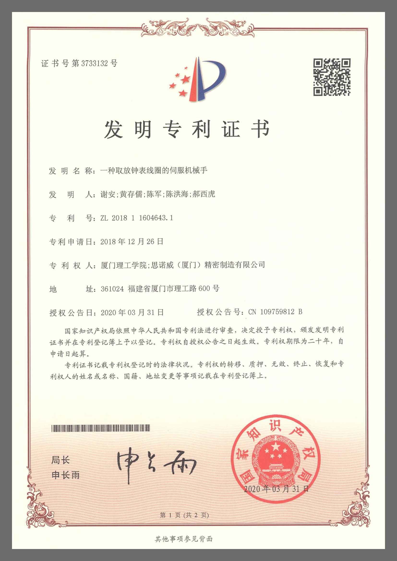 Xiamen Sinuowei Automated Science And Technology Co., Ltd. Сертификации