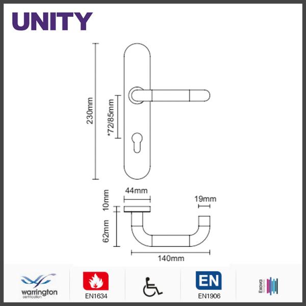 EN1634-1 fire rated door handles for 72mm/85mm euro mortice locks