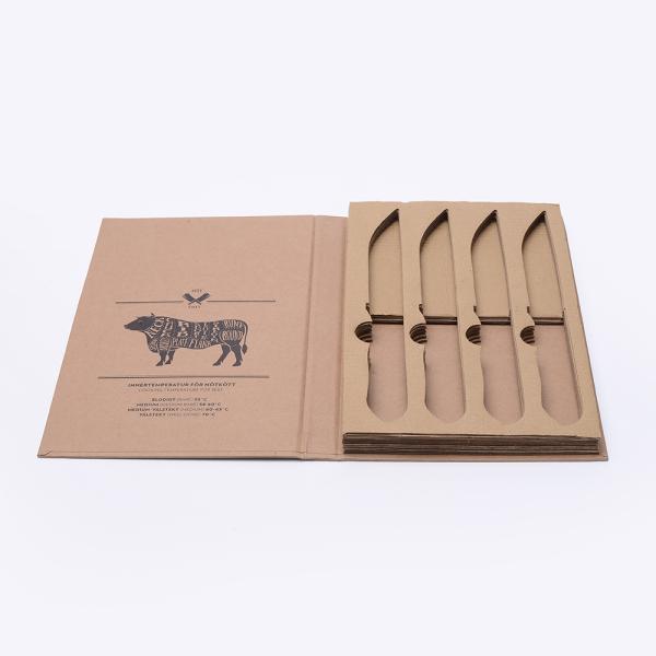 High-End Custom Logo Printed Recycle Kraft Paper Corrugated Cardboard Knife Box Sponge Liner Kitchen Knife Packaging Box