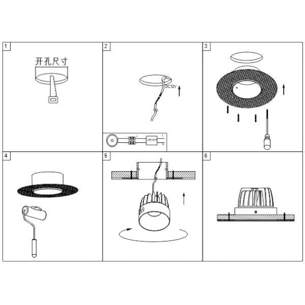 Anti glare 10W Trimless COB LED Downlight 76mm Cut Out Warm White 37V Pre-buried Frame Design