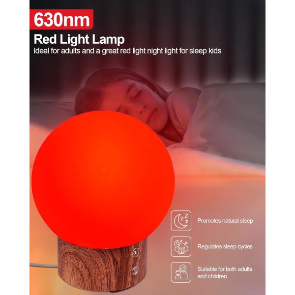 630NM Red Light Lamp, Comfort Sleep Bedside Lamp, Adjustable Color Temperature & Timing Function