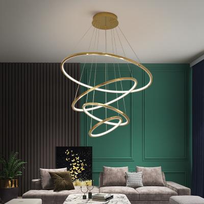 Three Color Dimming LED Modern Ring High Ceilings Chandeliers Custom Service