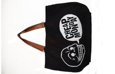 Black Skeleton Printing Reusable Canvas Grocery Bags With PU Leather Handle
