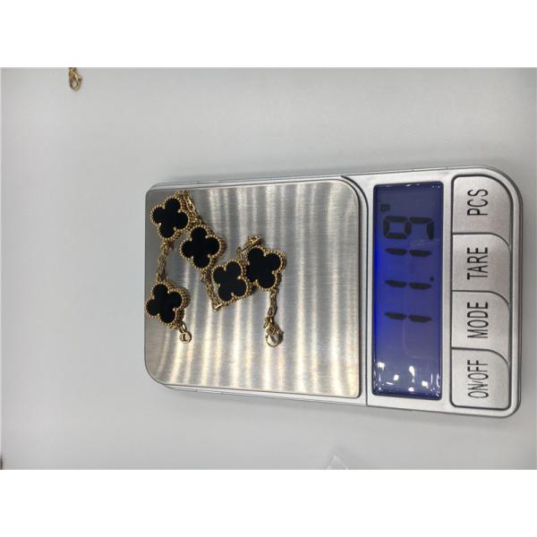 Vintage Van Cleef Flower Bracelet With 5 Motifs Onyx , 18k Gold Charm Bracelet