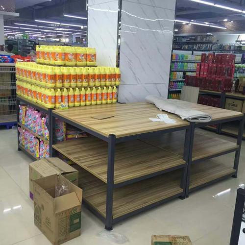 3- Tier Folding Metal Tube Wooden Retail Display Shelves Powder Coated