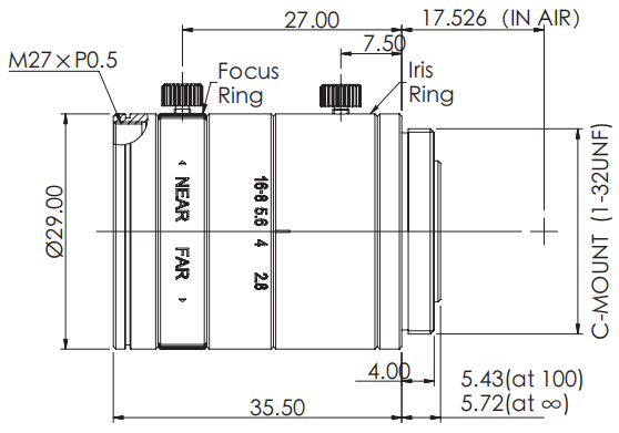 Серия кобры F2.8-F16 зафиксировала фокусное расстояние 12mm 100-∞ WD 0.06kg объективов фокусного расстояния