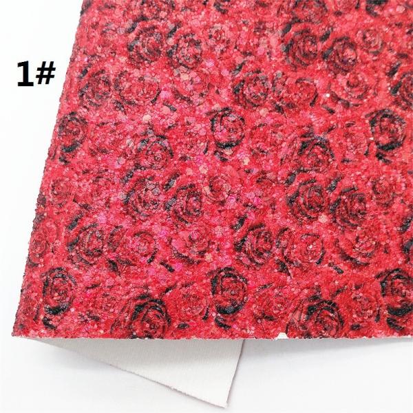 Pink 100% PU Leather Printed Gretel Rose Flower Polyurethane Imitation Leather