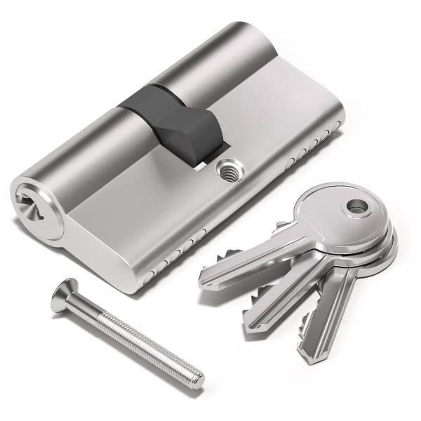 Nickel Euro Cylinder Lock,Door Barrel Lock,Key/Key with 3 Standard Keys, Door Cylinder