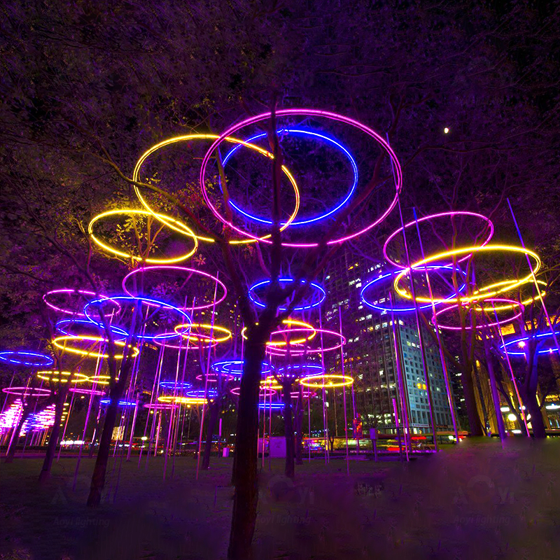 Colorful Luminous Grass Steel Acrylic LED Hand Forged Customized Sculpture Outdoor Art Installation Commercial Center Square