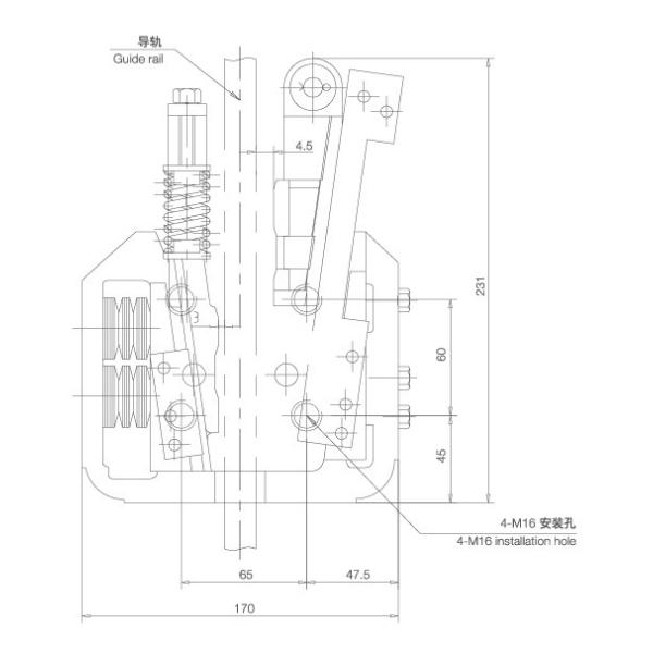 Rated Speed ≤2.5M/S Progressive Safety Gear , Elevator Car Parts Pull Force Range 200-300N