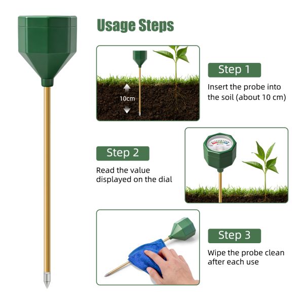 YIERYI Battery-Free Analog Soil Moisture Meter with Metal Probe Precision 0-10 Scale Hygrometer for Garden Potted Plants Farming