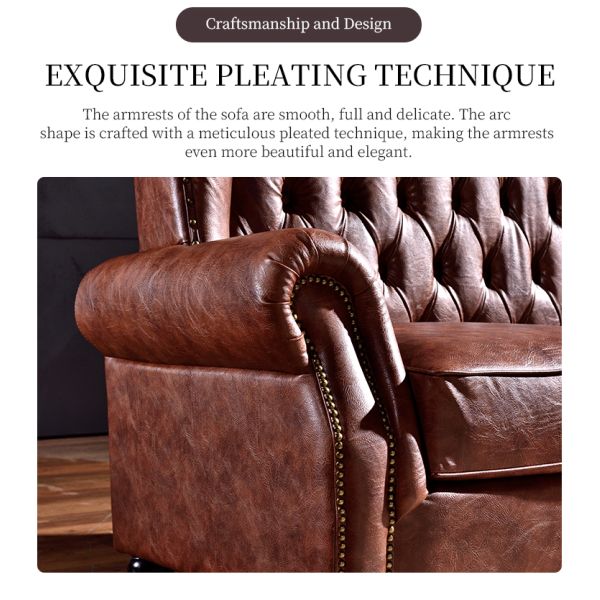 Nidea #8939 Customized Retro Traditional Living Room Genuine Leather Chesterfield Corner Sofa Set with Sponge Filling for Hotel & Villa Use