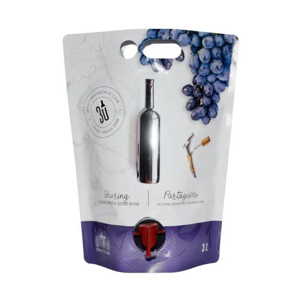 1L 2L 3L 5L 10L White Wine Pouch Custom Gravure Printing Double Fold Bottom With Butterfly Valve