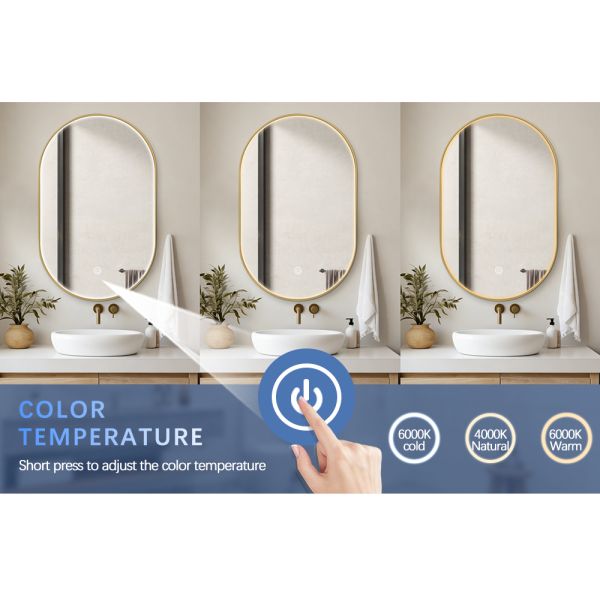 Waterproof Ip44 Arch Bathroom Mirror Custom Size LED Mirror With Black / Gold Frame