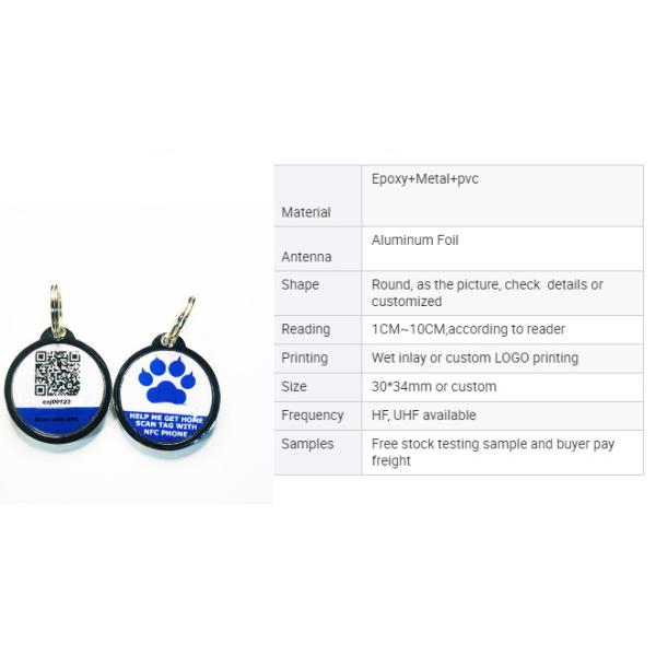 NFC Animal ID Tags RFID Pet Key Ring UV CMYK Printing With  213 215 Chip